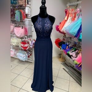Sz 11 Navy Keyhole Back Illusion Waist Prom Homecoming Mom Bride Gown Dress NWT